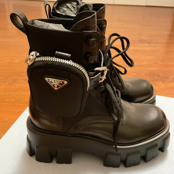 PRADA Leather Zip Pocket Combat Booties - Size 7(US) / 37 (EU) - Picture 2 of 7